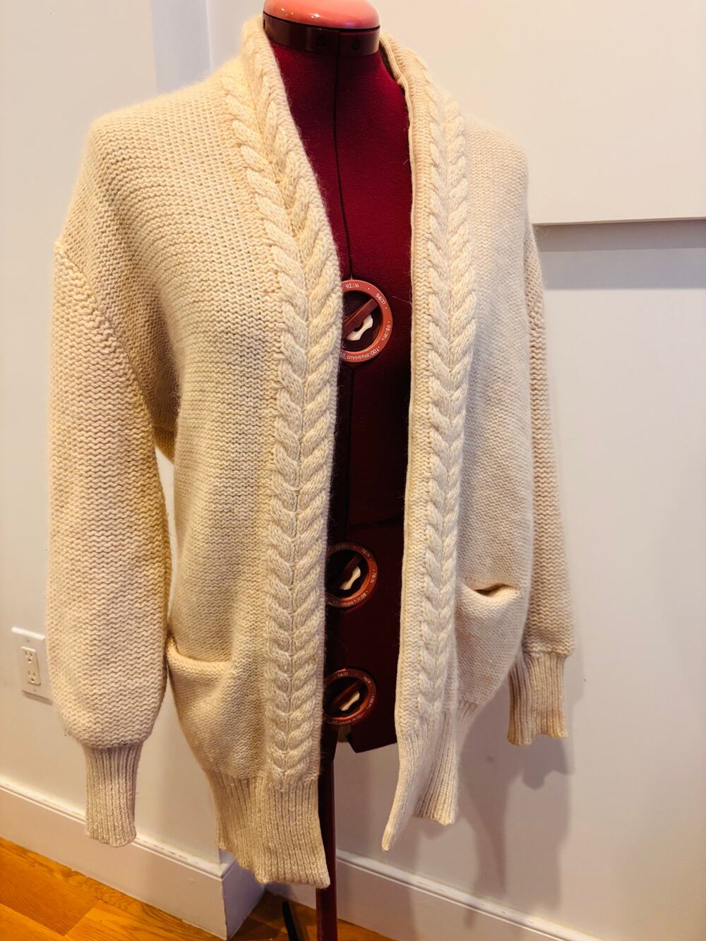Jack Wills Cardigan Lambswool Angora Cable Knit Cream Chunky Open Front US 4